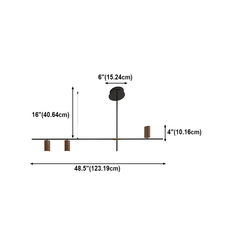 Modern Metal Island Lights Multi-Head Restaurant Hanging Lamp with Cylinder Walnut Shade