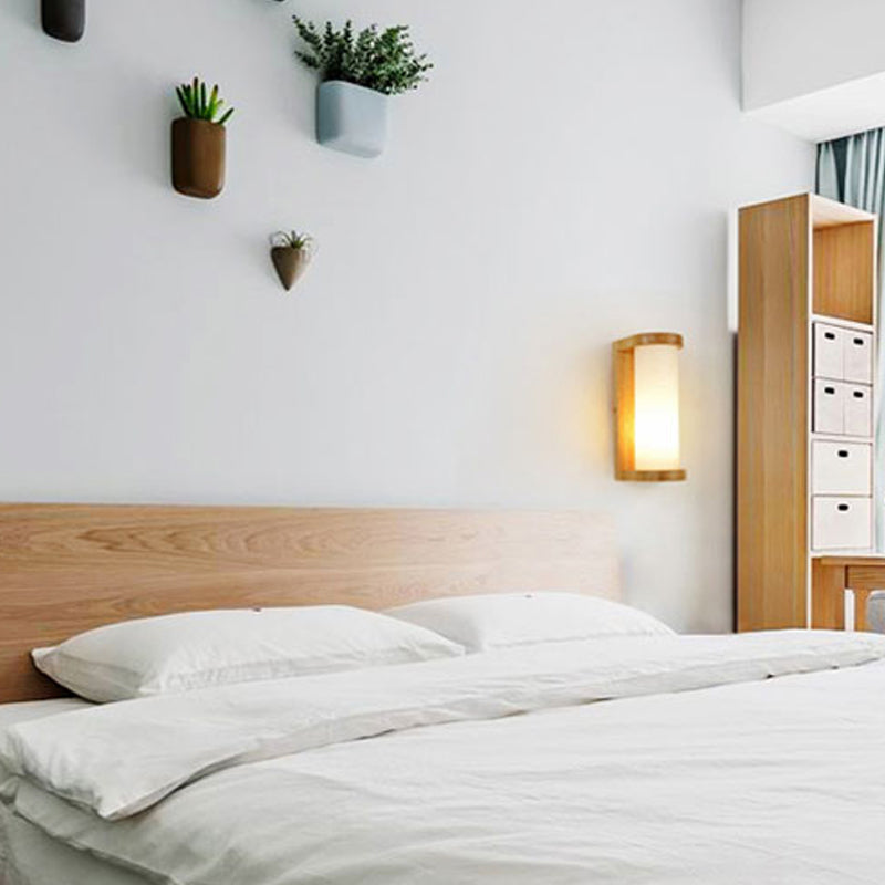 Nordic Style Wood Wall Light Geometric Shape Wall Sconce with Glass for Living Room