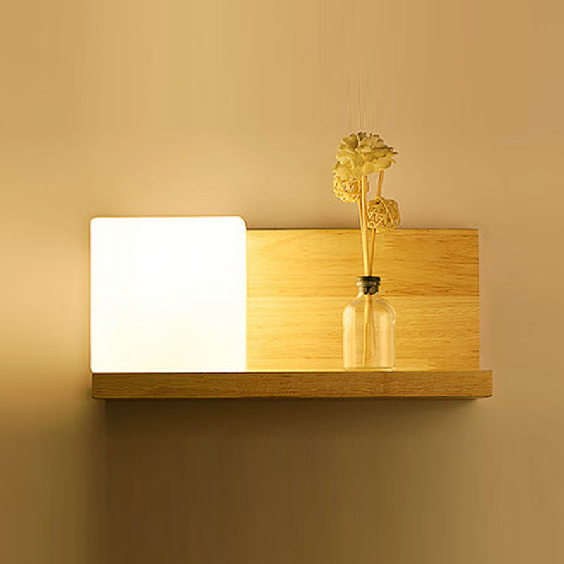 Nordic Style Wood Wall Light Geometric Shape Wall Sconce with Glass for Living Room