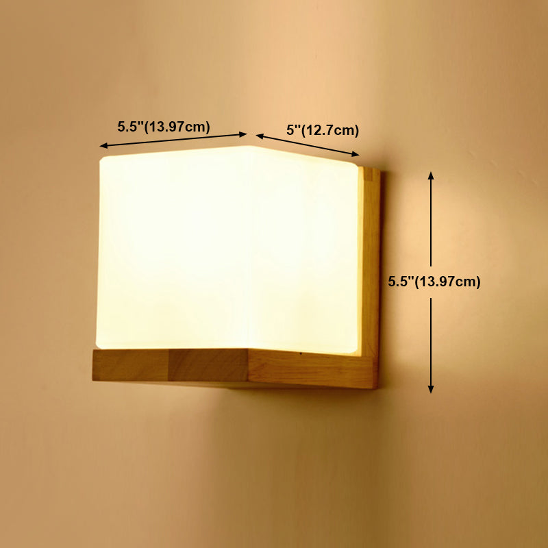 Nordic Style Wood Wall Light Geometric Shape Wall Sconce with Glass for Living Room