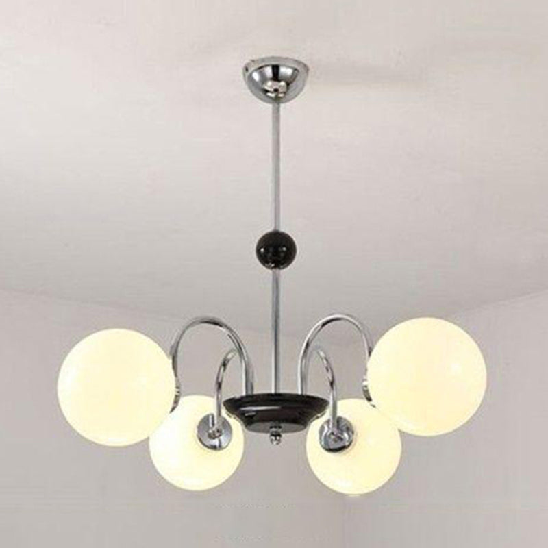 White Glass Suspension Light Modern Style Globe Shape Metal Chandelier Lighting