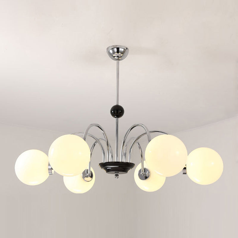 White Glass Suspension Light Modern Style Globe Shape Metal Chandelier Lighting