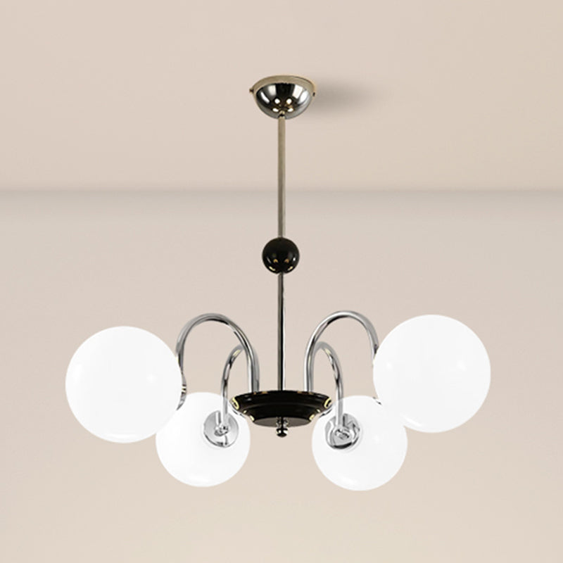 White Glass Suspension Light Modern Style Globe Shape Metal Chandelier Lighting