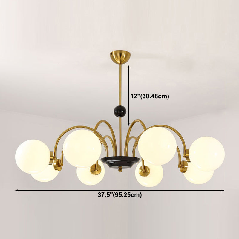 White Glass Suspension Light Modern Style Globe Shape Metal Chandelier Lighting