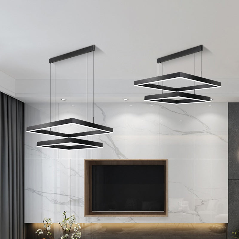 Squared Shade Chandelier Lights Modern Metal 2-Light Chandelier Lighting Fixtures in Black