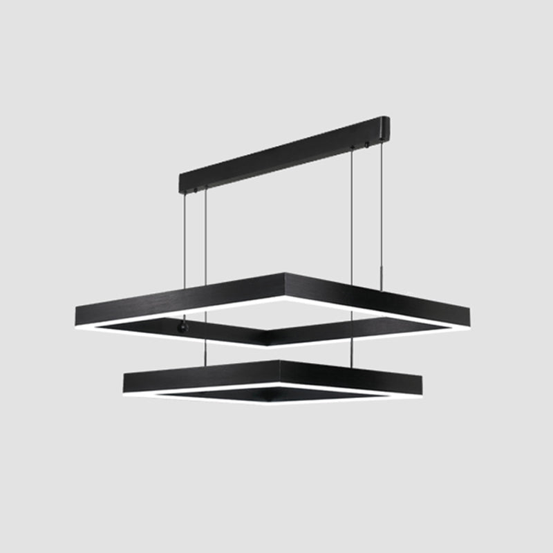 Squared Shade Chandelier Lights Modern Metal 2-Light Chandelier Lighting Fixtures in Black