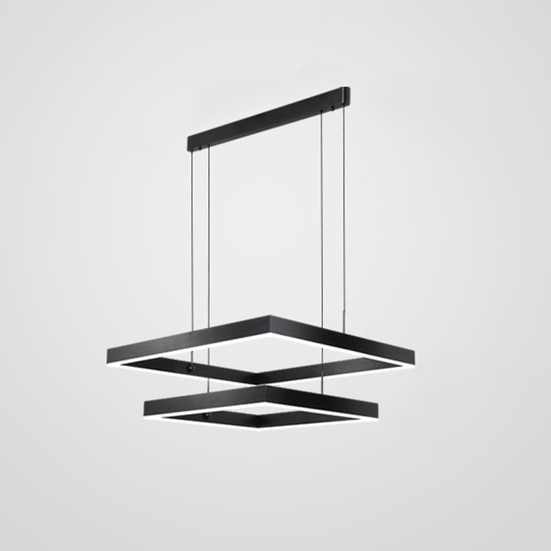 Squared Shade Chandelier Lights Modern Metal 2-Light Chandelier Lighting Fixtures in Black