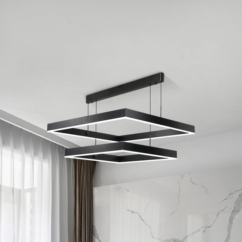 Squared Shade Chandelier Lights Modern Metal 2-Light Chandelier Lighting Fixtures in Black