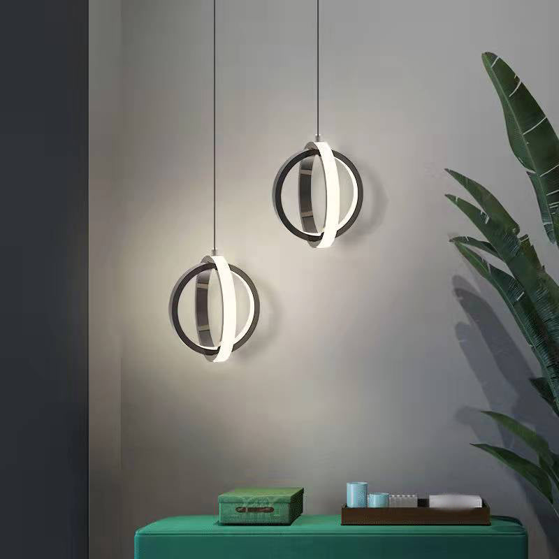 Linear Shape Hanging Lighting Modern Style Metal 2 Light Hanging Lamp for Bedroom