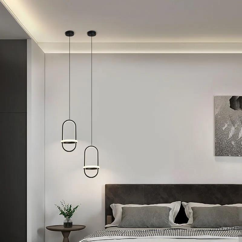 Linear Shape Hanging Lighting Modern Style Metal 2 Light Hanging Lamp for Bedroom