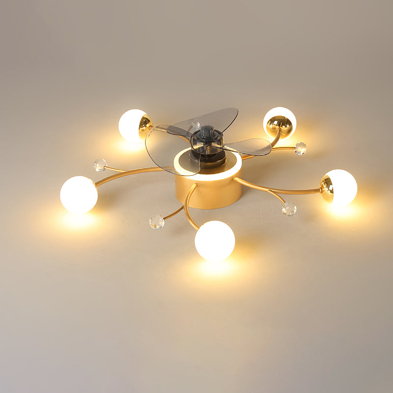 Nordic Style Iron Ceiling Fan Lamp Ball Shape LED Ceiling Fan Light for Bedroom