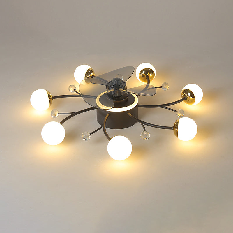 Nordic Style Iron Ceiling Fan Lamp Ball Shape LED Ceiling Fan Light for Bedroom