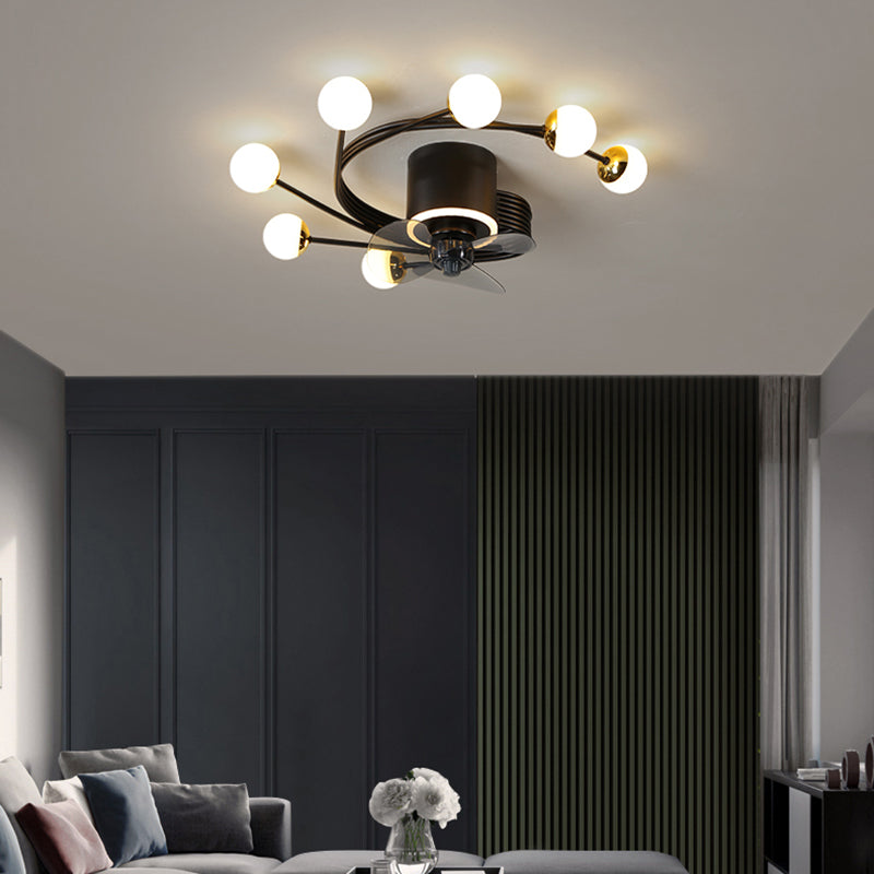 Nordic Style Iron Ceiling Fan Lamp Ball Shape LED Ceiling Fan Light for Bedroom
