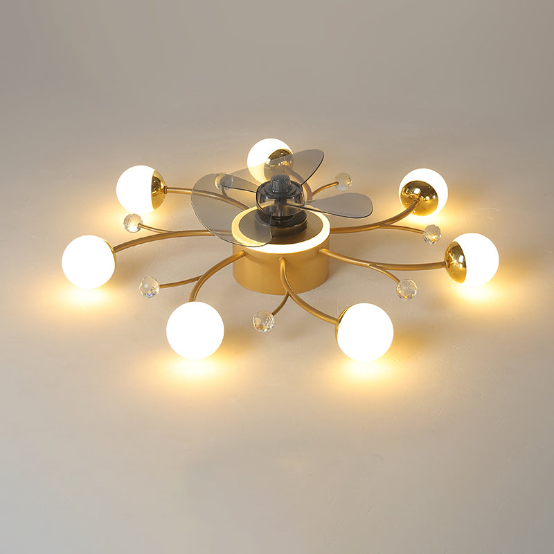 Nordic Style Iron Ceiling Fan Lamp Ball Shape LED Ceiling Fan Light for Bedroom