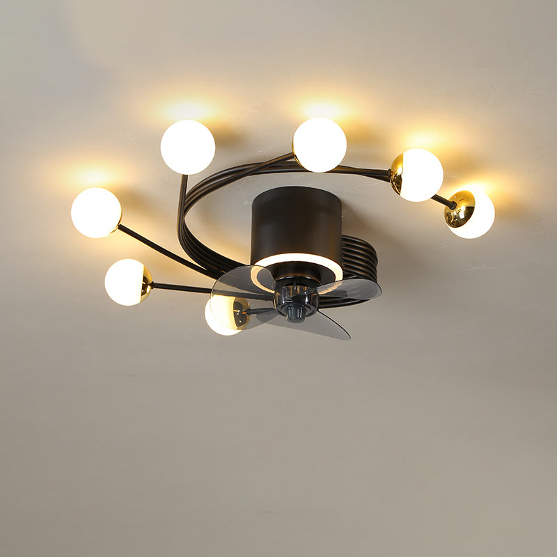 Nordic Style Iron Ceiling Fan Lamp Ball Shape LED Ceiling Fan Light for Bedroom