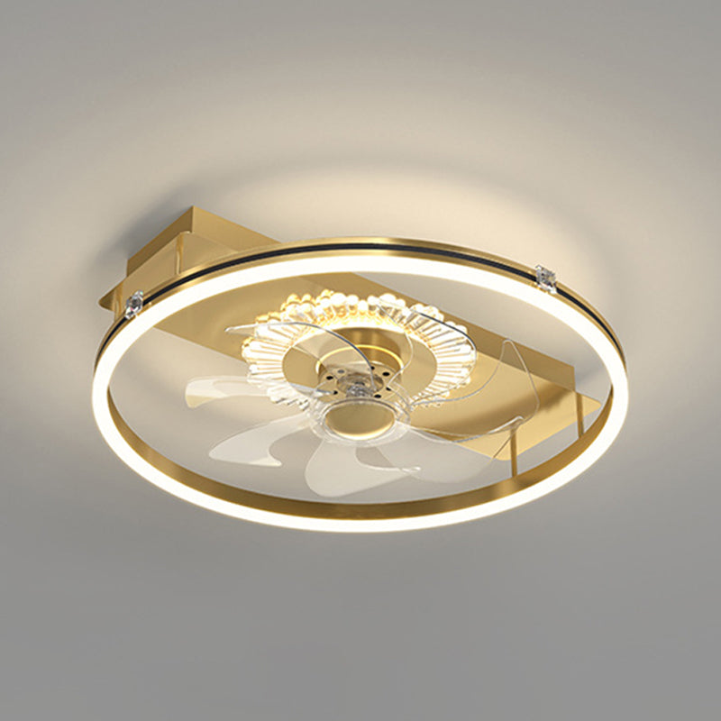 Light Luxury Iron Ceiling Fan Lamp Geometry LED Ceiling Fan Light for Living Room