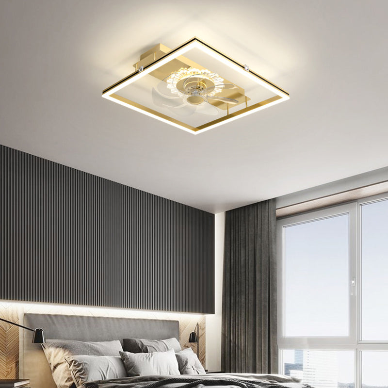 Light Luxury Iron Ceiling Fan Lamp Geometry LED Ceiling Fan Light for Living Room