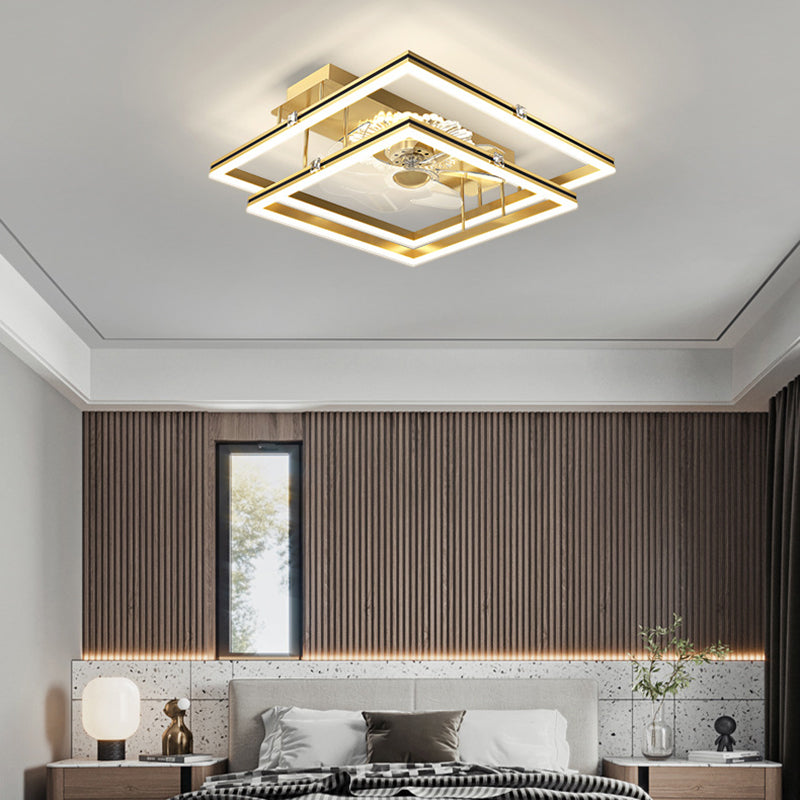 Light Luxury Iron Ceiling Fan Lamp Geometry LED Ceiling Fan Light for Living Room