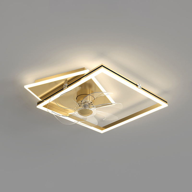 Light Luxury Iron Ceiling Fan Lamp Geometry LED Ceiling Fan Light for Living Room