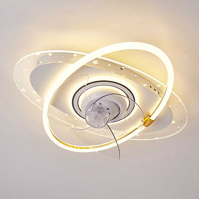 Simple LED Ceiling Fan Light Modern Ceiling Mount Lamp with Acrylic Shade for Living Room