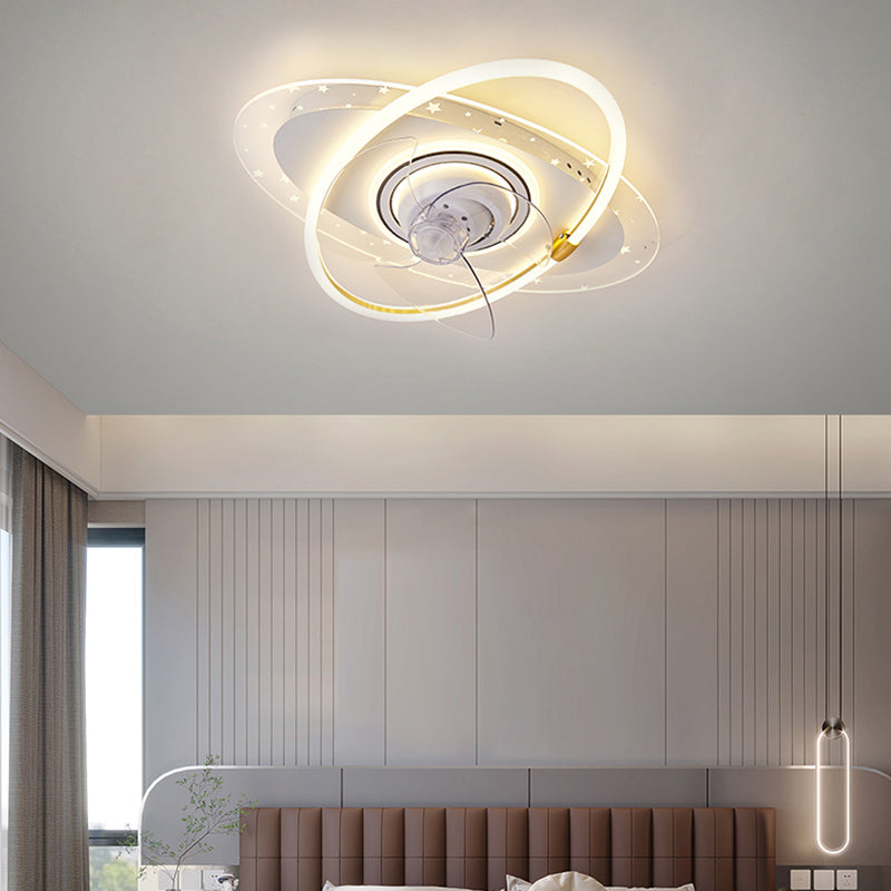Simple LED Ceiling Fan Light Modern Ceiling Mount Lamp with Acrylic Shade for Living Room
