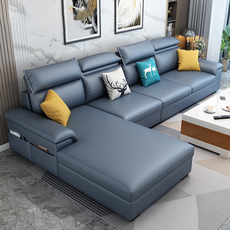 Modern L-Shape Sectional Pillow Back Cushion Sofa and Chaise with Storage