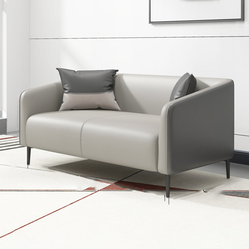 Modern Genuine Leather Sofa Sloped Arm Couch with Tight Seat for Apartment