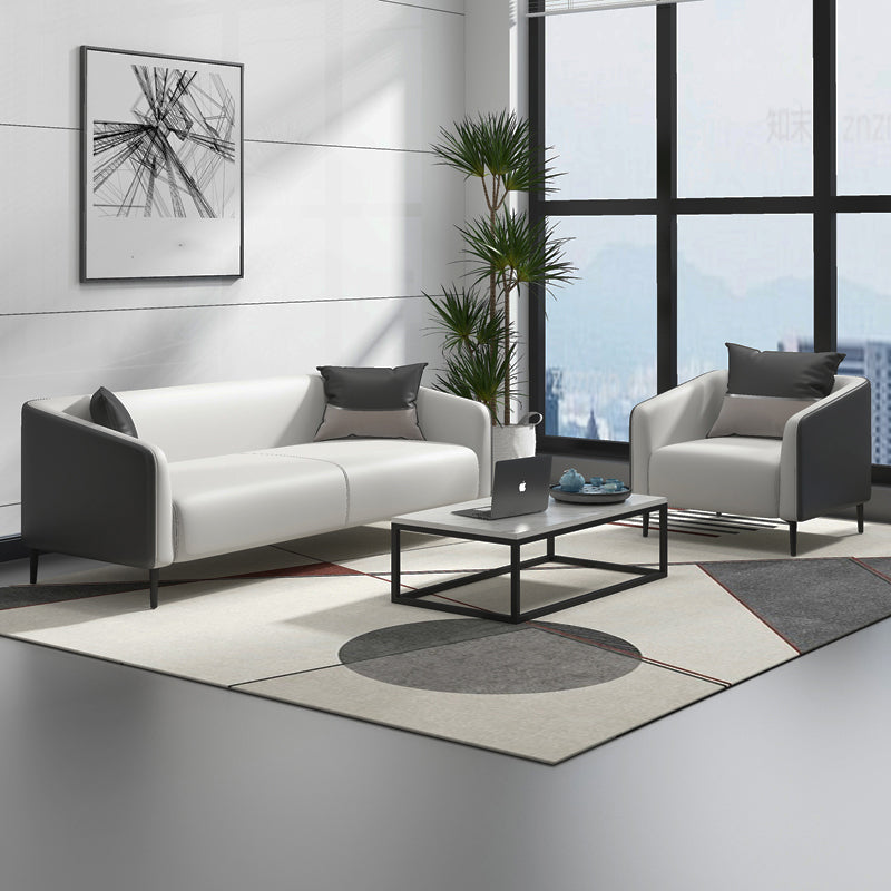 Modern Genuine Leather Sofa Sloped Arm Couch with Tight Seat for Apartment