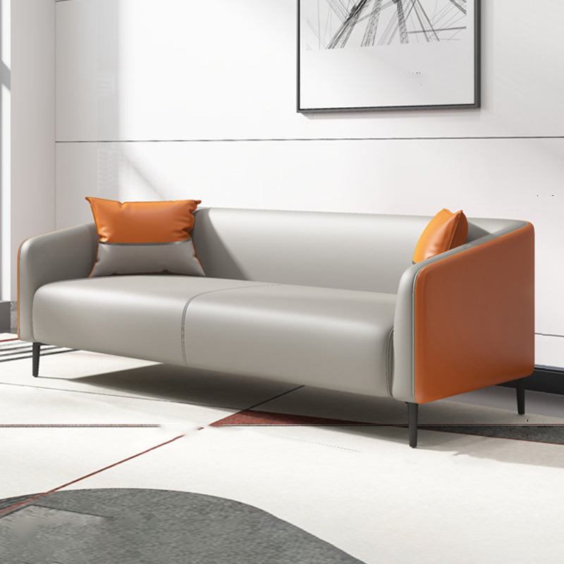 Modern Genuine Leather Sofa Sloped Arm Couch with Tight Seat for Apartment