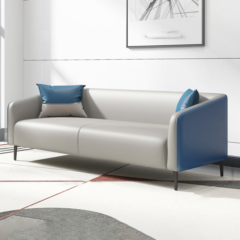 Modern Genuine Leather Sofa Sloped Arm Couch with Tight Seat for Apartment