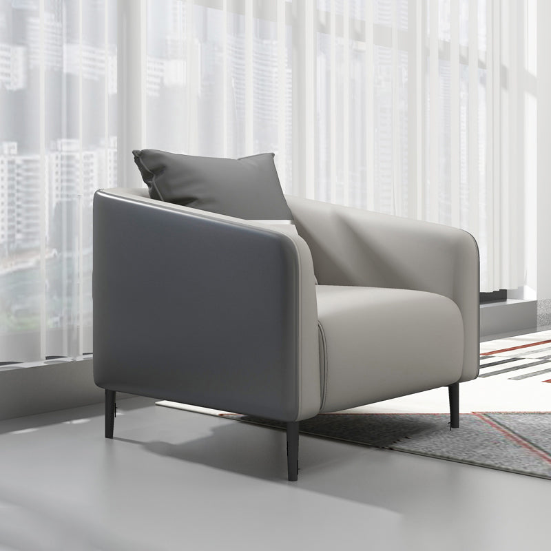 Modern Genuine Leather Sofa Sloped Arm Couch with Tight Seat for Apartment