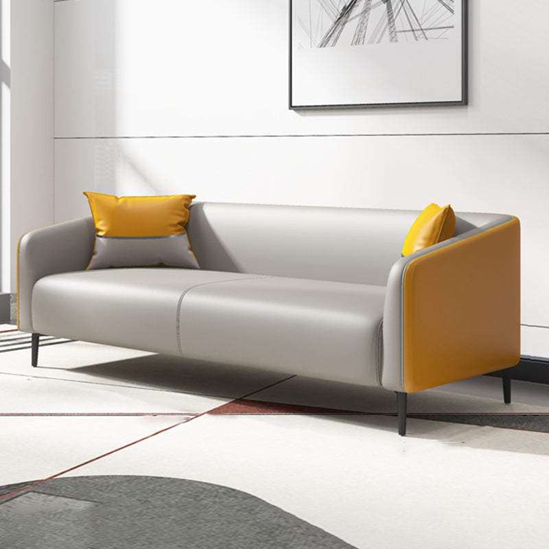 Modern Genuine Leather Sofa Sloped Arm Couch with Tight Seat for Apartment