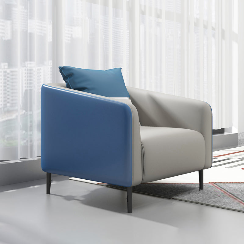Modern Genuine Leather Sofa Sloped Arm Couch with Tight Seat for Apartment