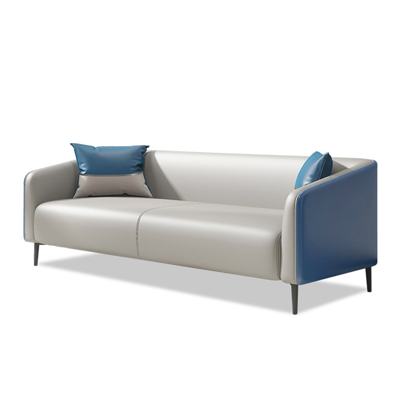 Modern Genuine Leather Sofa Sloped Arm Couch with Tight Seat for Apartment
