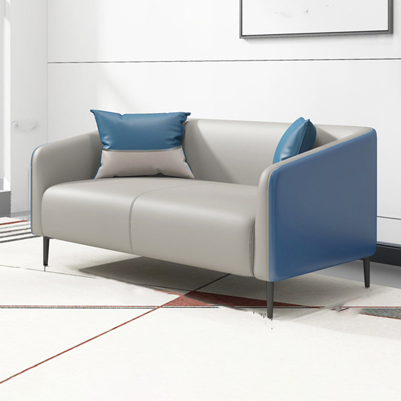 Modern Genuine Leather Sofa Sloped Arm Couch with Tight Seat for Apartment