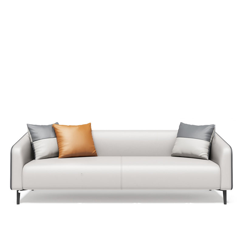 Modern Genuine Leather Sofa Sloped Arm Couch with Tight Seat for Apartment