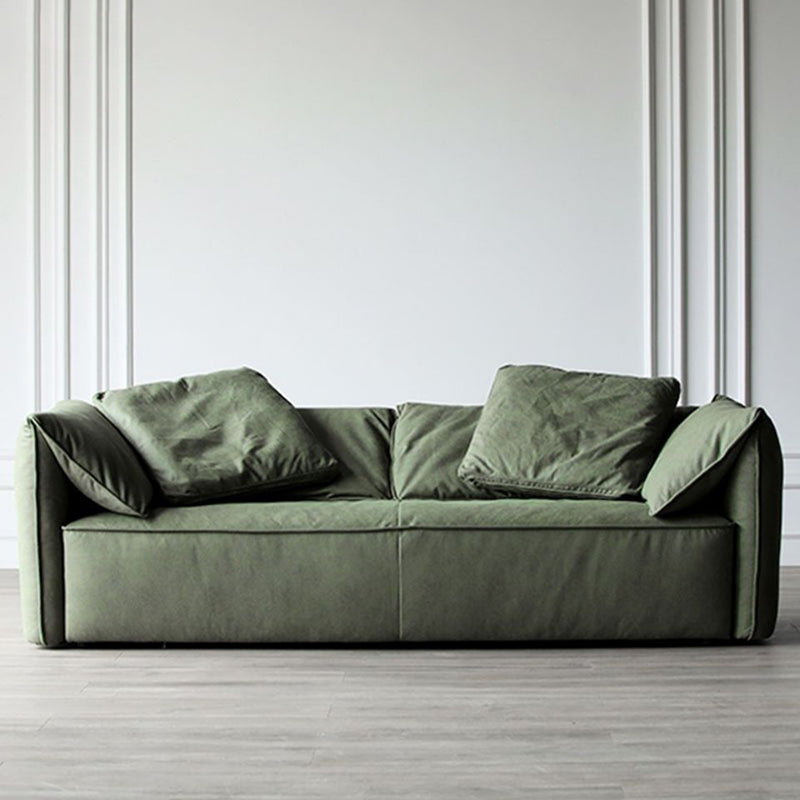 Living Room Faux Leather Settee Green Slipcovered Sofa with Pillow Top Arm