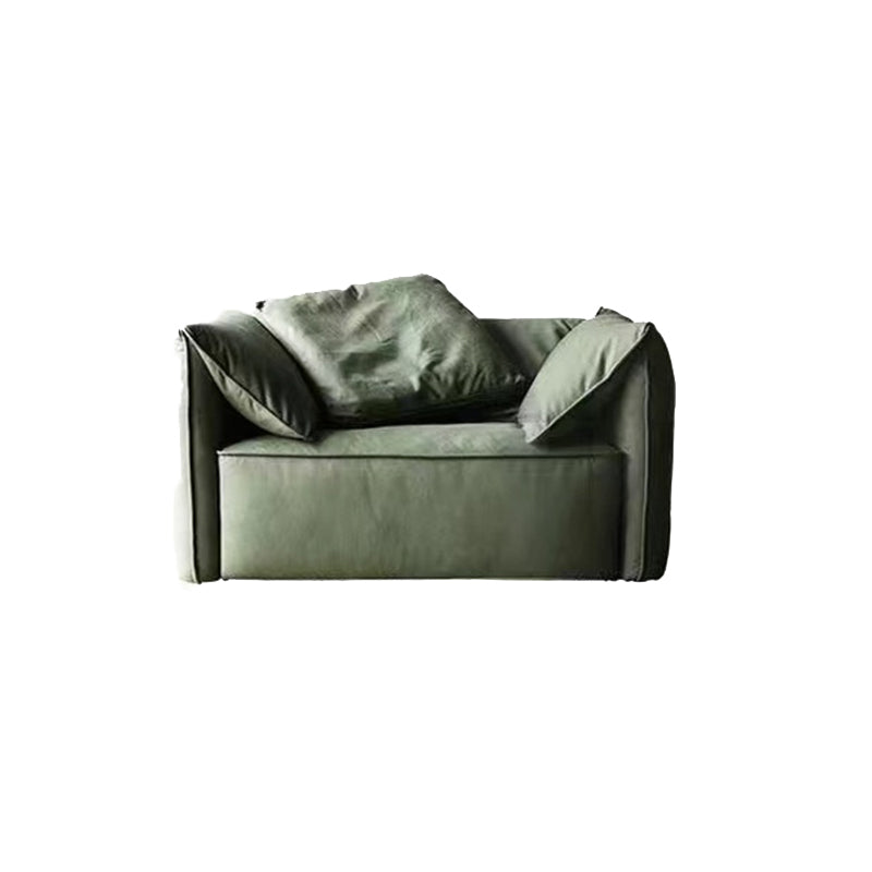 Living Room Faux Leather Settee Green Slipcovered Sofa with Pillow Top Arm