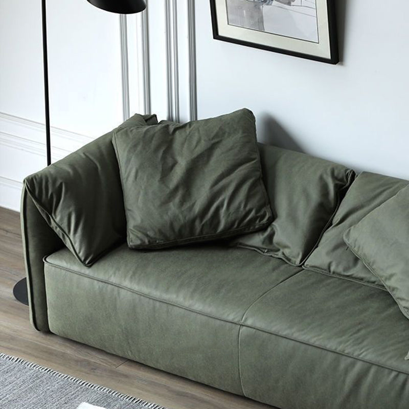 Living Room Faux Leather Settee Green Slipcovered Sofa with Pillow Top Arm