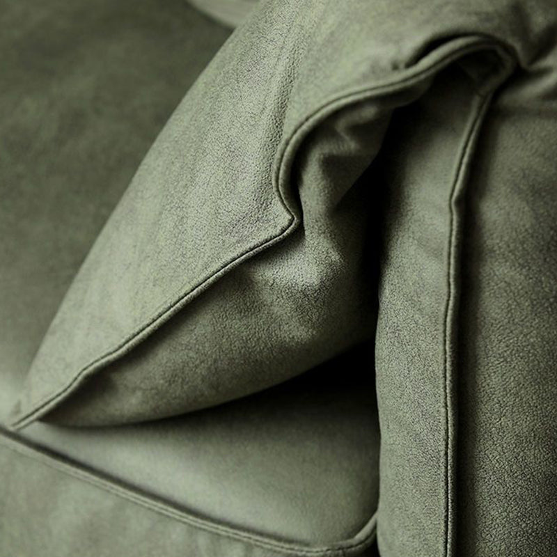 Living Room Faux Leather Settee Green Slipcovered Sofa with Pillow Top Arm
