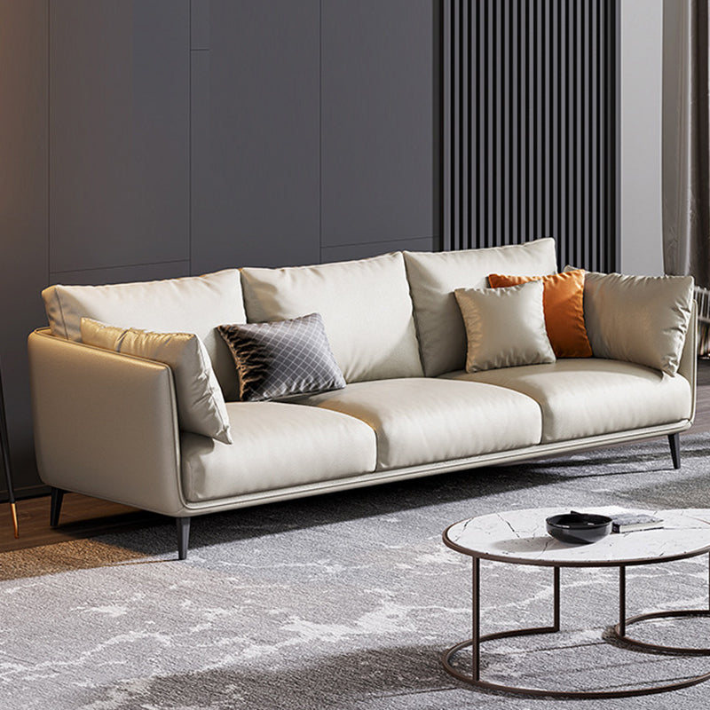 Living Room Genuine Leather Couch Square Arm Sofa with Pillow Back