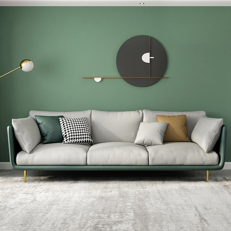 Living Room Genuine Leather Couch Square Arm Sofa with Pillow Back