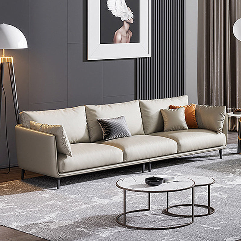 Living Room Genuine Leather Couch Square Arm Sofa with Pillow Back