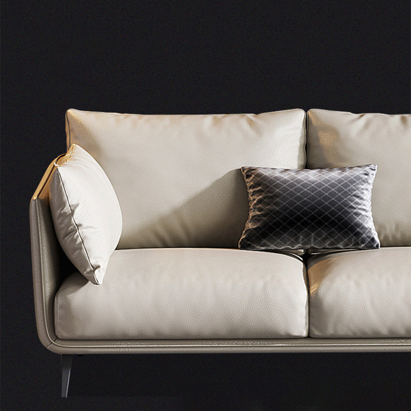 Living Room Genuine Leather Couch Square Arm Sofa with Pillow Back