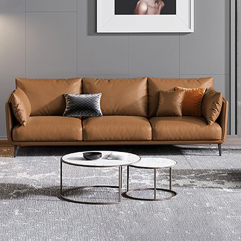 Living Room Genuine Leather Couch Square Arm Sofa with Pillow Back