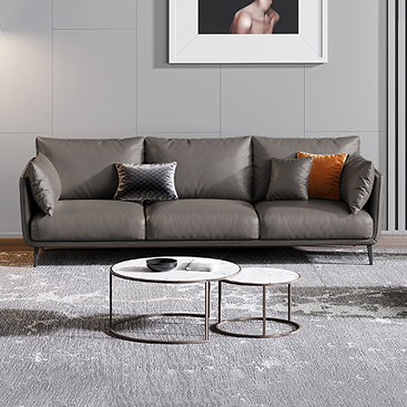 Living Room Genuine Leather Couch Square Arm Sofa with Pillow Back