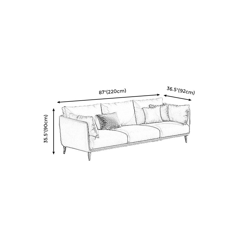 Living Room Genuine Leather Couch Square Arm Sofa with Pillow Back