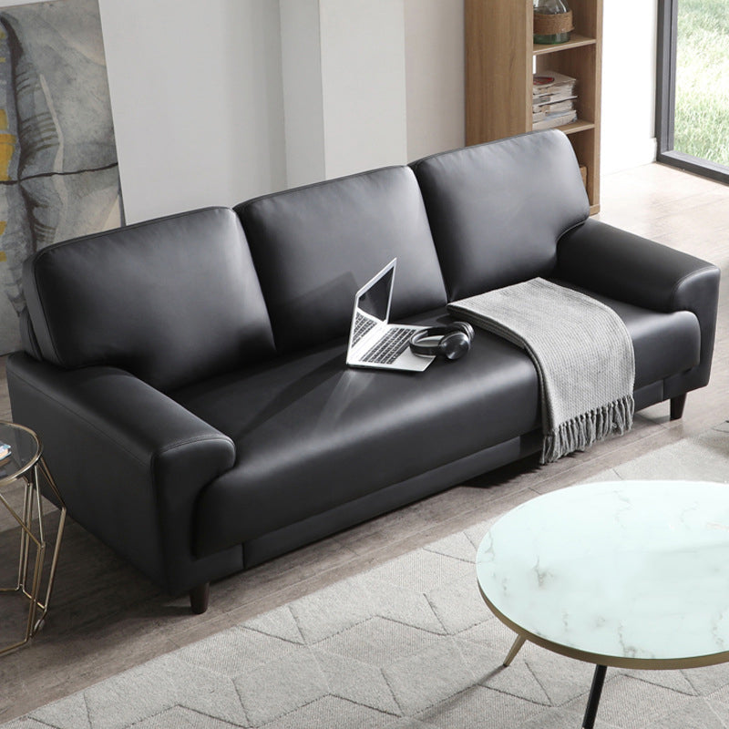 Contemporary Pillow Back Couch Leather Sofa with Solid Wood Legs