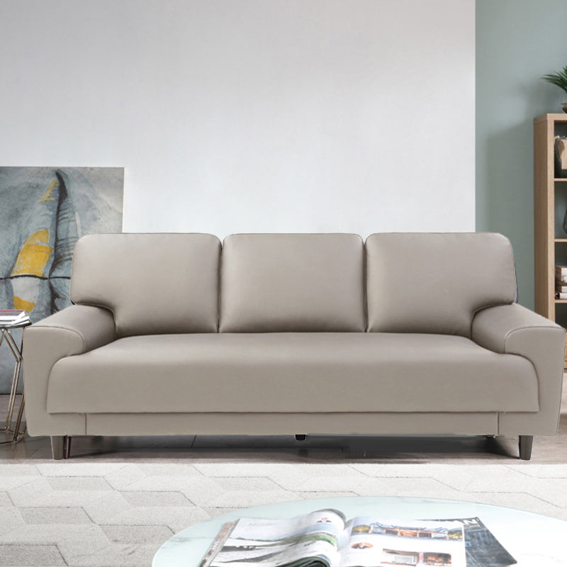 Contemporary Pillow Back Couch Leather Sofa with Solid Wood Legs