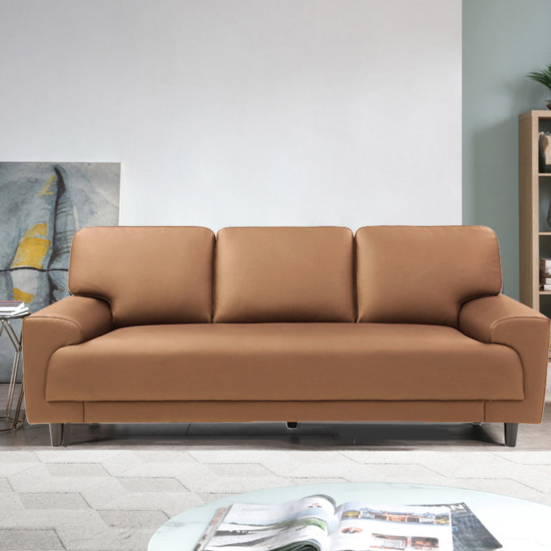 Contemporary Pillow Back Couch Leather Sofa with Solid Wood Legs